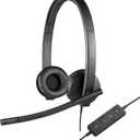 Logitech H570e Wired Headset, Stereo Headphones with Noise-Cancelling Microphone, USB, In-Line Controls with Mute Button, Indicator LED, PC/Mac/Laptop - Black ((Pack of 1))