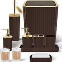 XLHOMO Bathroom Accessories Set - Gorgeous Bathroom Set, 10PC Brown Bathroom Accessories, Bathroom Accessory Set, Toilet Brush, Trash Can, Qtip Holder Dispenser & Soap Dispenser