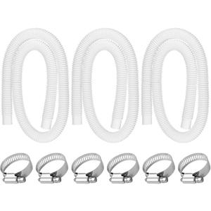 1.5" x 59" Pool Hoses - Skimmer Pool Hose for In tex Cole man Summer Waves Soft Sided Surface Skimmer Pool Pump Filter, Pump Hoses Tubes for Above Ground Pool Sand Filter, 3 Pack 6 Hose Clamps