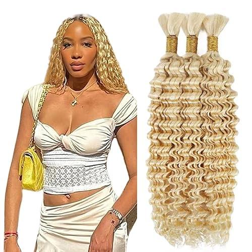 #613 Bleach Blonde Human Braiding Hair for Boho Braids 24 24 24 Inch Unprocessed Virgin Deep Wave Bulk Human Hair Bundles For Braids 150g 3 Bundles/Pack