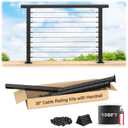 PLANTOP 4-8ft Complete Set 36"Cable Railing Post with Handrail Cuttable, 2 Pack Stainless Steel Black Adjustable Top Angle Stair Posts, 150FT 1/8" Wire Rope, Swageless Cable Railing System Kit,MY20-SP