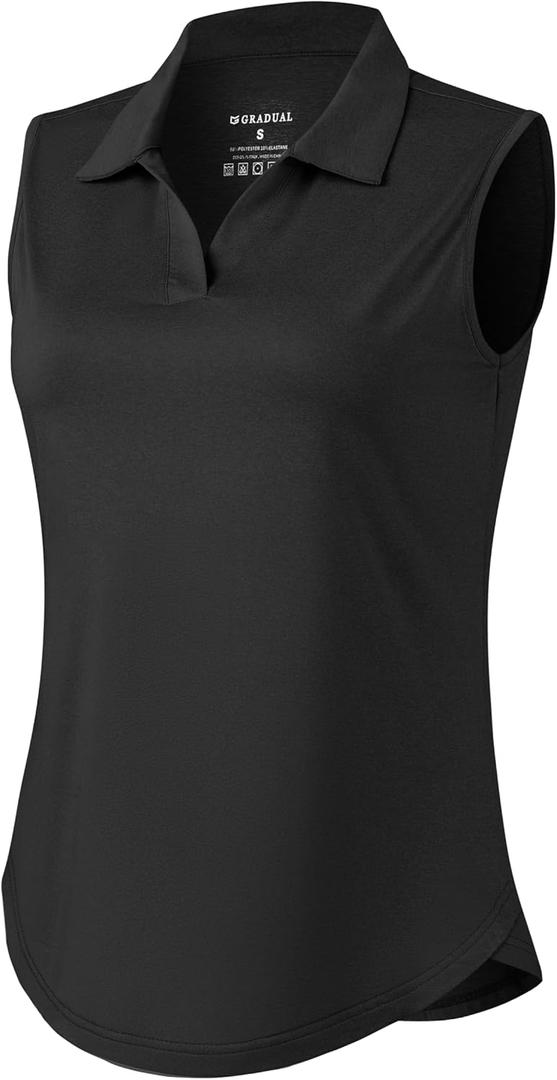 G Gradual Sleeveless Golf Shirts for Women Collared V Neck Tennis Tank Top Cooling Polo UPF 50+ Quick Dry Lightweight (Black, M)