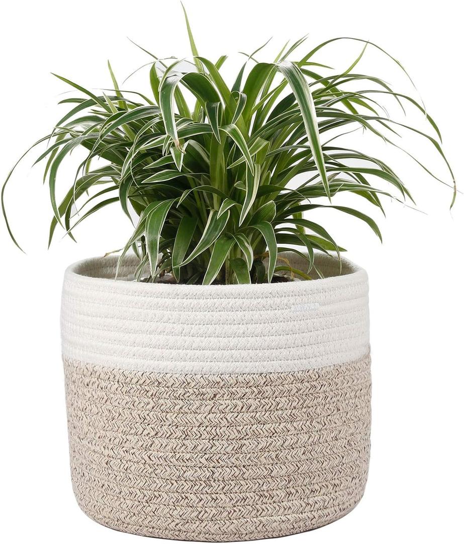 Woven Cotton Rope Plant Basket for 8" Flower Pot Small Basket for Plants Storage Organizer H7.5 x W8.5 (W 8.5"x H 7.5", A-khaki)