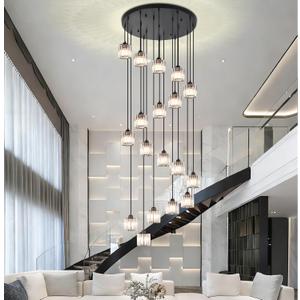 18-Light Crystal Raindrop Chandelier, Black, for High Ceilings, Large