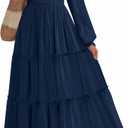 PRETTYGARDEN Fall Dresses for Women 2025 Casual Long Sleeve Smocked Ruffle Flowy Elegant Wedding Guest Maxi Dress Pockets (Large, Navy Blue)