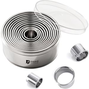 12-Piece 304 Stainless Steel Biscuit Cutter Set, Round Cookie Cutters for Baking (1/2/3/4/5'') with PP Storage Box, Dough Pastry Cake Circle Cutting Ring Molds, Non-Rust Double Thickness & 2.1 High