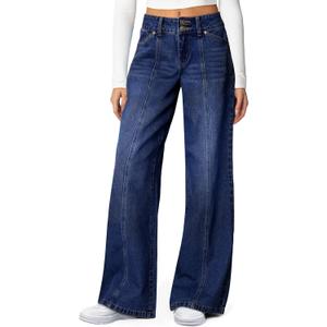 Sidefeel Womens Wide Leg Jeans High Waisted Straight Leg Stretchy Jeans Trendy Seamed Front Loose Denim Pants Navy Blue Size 10