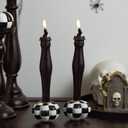 WDS WONDROUS Halloween Flameless Candles Set of 2, Black LED Battery Operated Black Candlesticks with Cat Design, Fake Tapered Candles with Remote for Halloween Decor & Table Centerpieces
