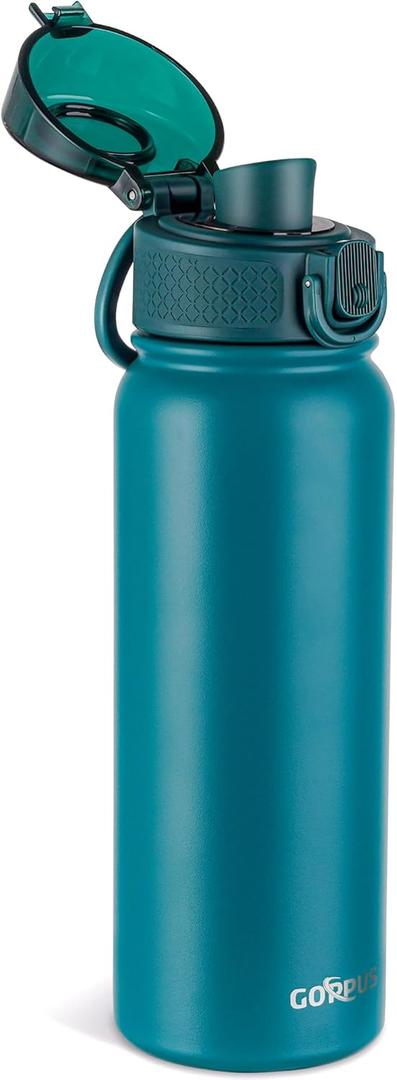 GOPPUS 20 Oz Insulated Stainless Steel Water Bottle BPAFree Sports Water Bottle, Great for Travel, with Chug Lid Leak & Sweat Proof with AntiDust Lid