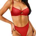 Sexy Mesh Sheer High Cut Cheetah Underwire Lingerie Set 2 Piece (Small)