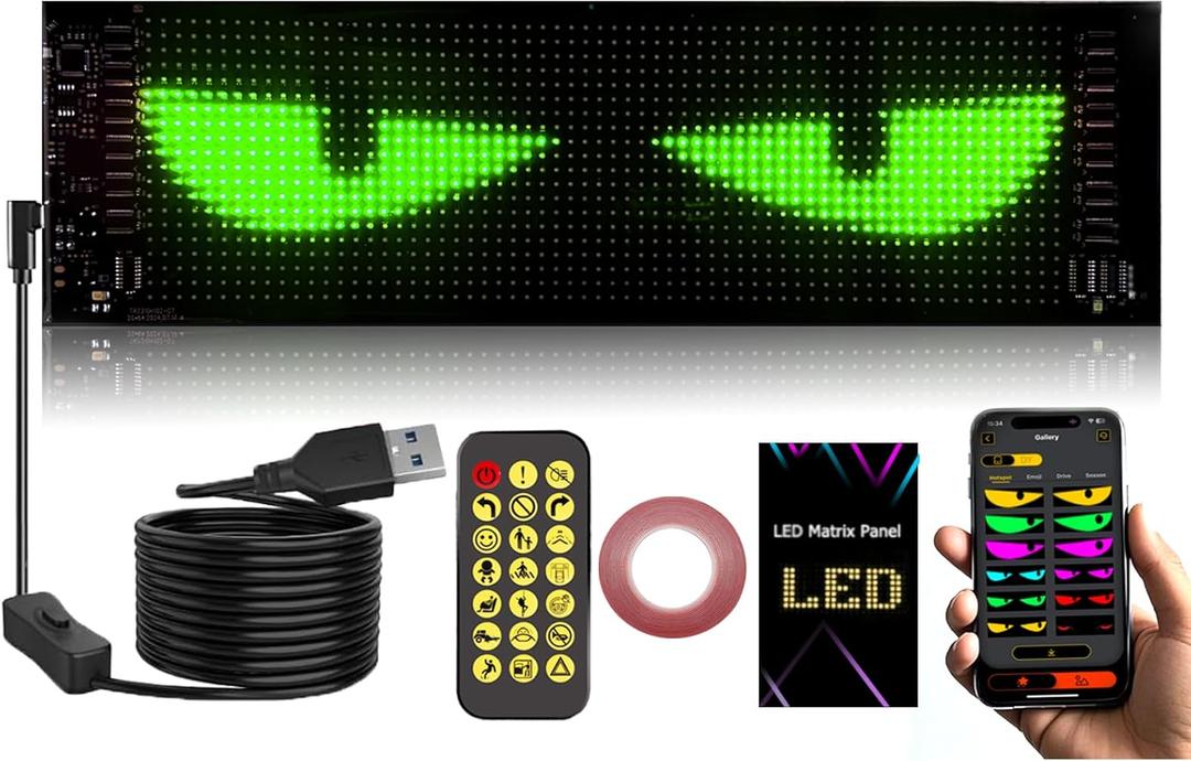 Devil Eyes Light for Cars, 4in x 13.7in,Flex LED Display for Car, LED Sign for Car,Suitable for Windshield of Cars and Trucks Flexible Scrolling Programmable Can Edit Text/Animations/Graffiti