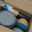 Teivio 32-Piece Kitchen Plastic Wheat Straw Dinnerware Set, Service for 8, Dinner Plates, Dessert Plate, Cereal Bowls, Cups, Unbreakable Colorful Plastic Outdoor Camping Dishes, Cerulean Hues