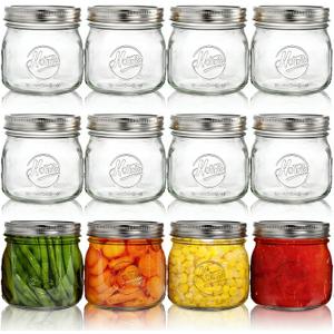 Tebery 12 Pack Wide Mouth Home Glass Mason Jars with Airtight Lids and Bands, 16Oz Canning Glass Jars for Canning, Fermenting, Pickling, Decor