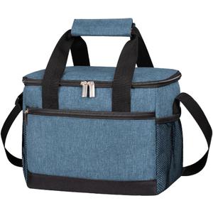 iknoe Large Foldable Cooler Bag, 8.5L Insulated Lunch Bag, Leakproof Lunch Cooler Tote with Multi-Bag Design Suitable for Beach, Picnic and Office Use, Blue 15-Can (Medium)