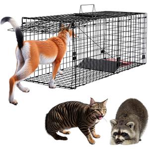 Humane Large Animal Trap Black 42 x 15.7 x 17.7 inch, Easy to Set & Release Animal Trap Cage, Collapsible Live Traps for Dogs, Raccoons, Foxes, Coyotes