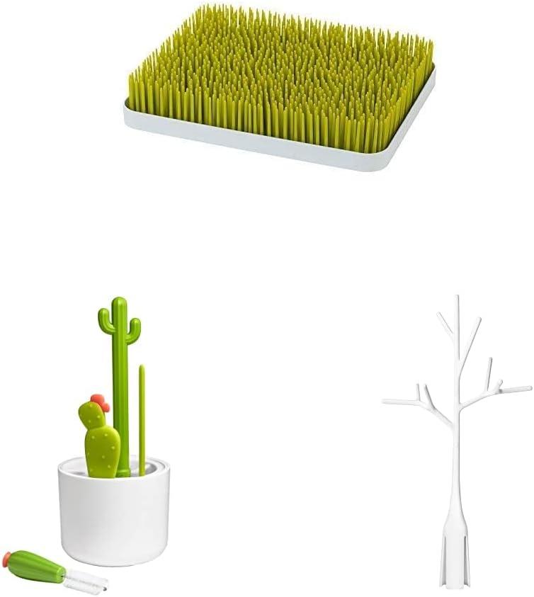 Boon Baby Bottle Drying Rack Bundle - Countertop Rack, Cleaning Brushes, and Drying Rack Accessory (Green)