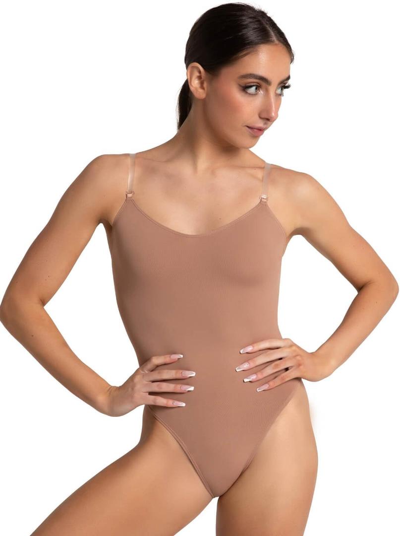 Capezio womens Camisole Leotard With Clear Transition Straps (Large, Suntan)