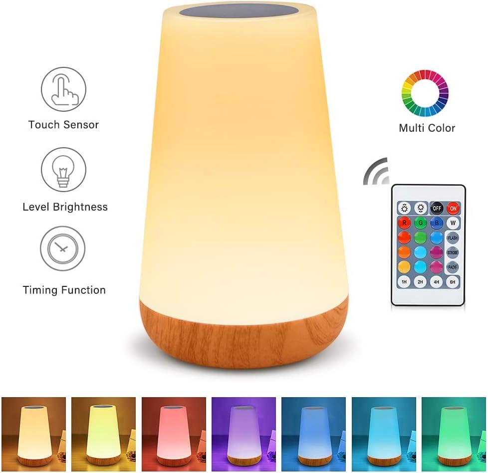 Table Lamp Touch Night Light - Portable Sensor Remote Control Bedside Lamps with Quick Rechargeable USB Dimmable Warm White Light 13 Colors RGB Table Lamp for Bedroom Living Room Office Hallways