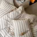 LifeTB Striped Comforter Set King Size Grey Stripes Pattern Printed Comforter 3 Pieces Lightweight Boho Bedding Comforter Set for All Seasons Breathable Soft Fluffy Beige Comforter with 2 Pillowcases