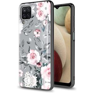 Phone CASE for Samsung Galaxy A12 Case/A12 5G/SM-A125, Slim Art Graphic Design Anti-Scratch Shook-Proof Hybrid PC TPU Bumper Armor Cute Girl Women Drop Protective Cover Grey White Pink Flower