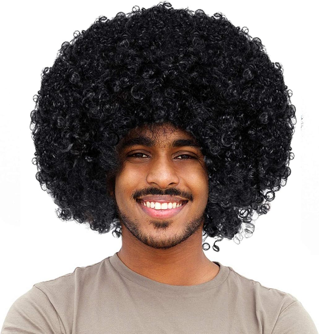 Joy Join Unisex Short Fluffy Afro Funny Wigs for Halloween,Holiday Party Clown Costume (One ize, Black 200)