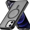 PinLiSheng Magnetic for iPhone 12 Mini Case [Metal Camera Frame&Buttons] [Mil-Grade Drop Protection] Shockproof Slim Translucent Matte Protective Phone Case, Black