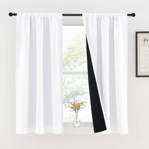 NICETOWN White 100% Blackout Curtains 45 inches Long for Kitchen, Rod Pocket Basement Window Treatment Thermal Insulated Lined Drapes for Small Window (1 Pair, 37 inches Width Each Panel)