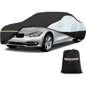 Universal Sedan Car Cover Fit for Mercedes-Benz C-Class, BMW 3 Series, Audi A3,Waterproof All Weather Heavy Duty Anti-UV Windproof Snow Protection - 177''~185''(L) (177"-185"Sedan Cover, Black)