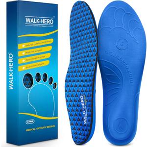 Walkhero Arch Support Insoles - Plantar Fasciitis Orthotic Shoe Inserts with Everyday Comfort and Support, Relieve Foot Pain and Flat Foot Mens 6-6 1/2 Womens 8-8 1/2 Blue