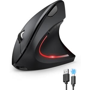 TECKNET Ergonomic Mouse, Rechargeable Vertical Ergo Mouse Wireless 800-4800 Levels 5 Adjustable DPI, Silent 2.4GHz Optical Carpal Tunnel Mouse for Right Hand, USB Wireless Mice for Laptop, PC (Black)
