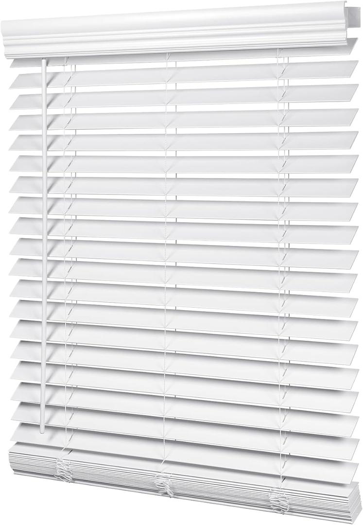 LazBlinds 2-inch Cordless Faux Wood Blinds with Royal Valance, Room Darkening Horizontal Window Blinds, Inside Mount Blinds for Windows - Fit for Window 34" W x 36" H - White