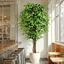 7ft Large Ficus Artificial Trees with Natural Curved Trunks, 84" Tall Lush Faux Tree for Home Decor Indoor, Green Lifelike Fake Ficus Tree Artificial Plants in Pot