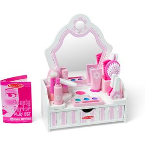 Melissa & Doug Wooden Beauty Salon Play Set, 18-Piece Vanity with Pretend Play Toys, Makeup, Mirror, Accessories & More, Preschool Toys for Girls & Boys Ages 3+ - FSC Certified