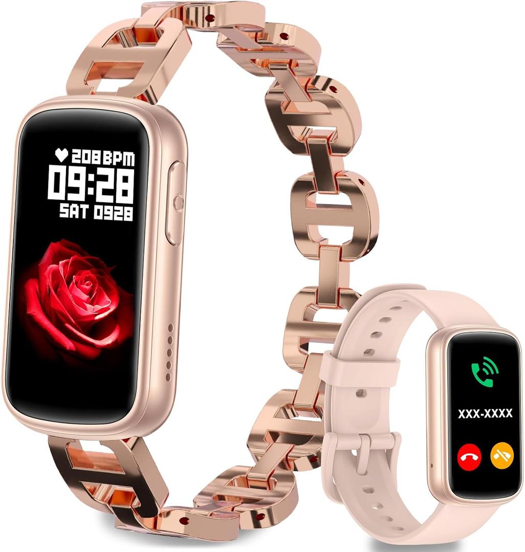 Smart Watches for Women,Fitness Trakcer with Bluetooth Call, Heart Rate/Sleep Monitor/Calories/Blood Pressure,130+ Sports Modes 1.47'' Smartwatch for Android iPhone,IP68 Waterproof,2 Bands,Rose Gold
