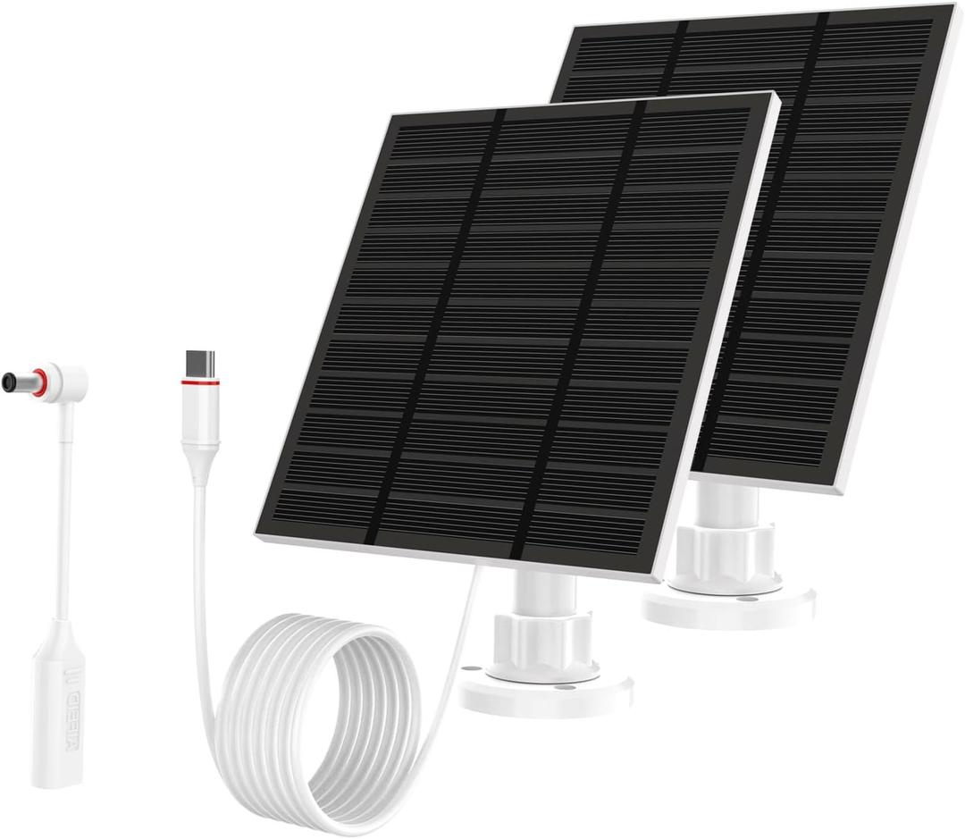 Solar Panels for Ring Camera Outdoor (New Generation) 5W 5V Solar Panel Charger with USB-C&Plug for Spotlight Cam Plus&Stick Up Cam Pro.Waterproof IP65 360Adjustable 2M Cable (White, 2)