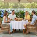LUSHVIDA Round Outdoor Tablecloth with Umbrella Hole and Zipper for Wedding Christmas Gift, 60 Inch White for 20-48 Inch Tables, Washable Waterproof Spill Proof Table Cloth Cover for Patio Picnic