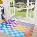 Multicolored Checkered Rug 2x3 Small Modern Aesthetics Washable Non-Slip Checkerboard Rug Indoor Entrance Carpet for Entrance Bedroom Kitchen Bathroom