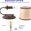12V LED RV Wall Sconce with On/Off Switch (LED Bulb Included), Decorative Fabric Light Fixture with 1 Bulb, 12Volts Interior Light for RV, Motorhome, Camper, Boat