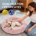 OhGeni 31 inches Calming Donut Orthopedic Dog & Cat Bed for Medium Pets, Warming Comfort Fluffy Short Pile Fur, Durable Waterproof Machine Washable Removable Cover, Cute Round Bed for Puppy, Pink,L (31"L x 31"W x 9"Th)