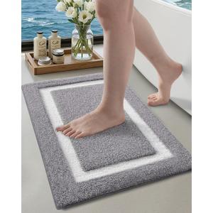 Color&Geometry Gray Bathroom Rugs 24x16, Extra Soft Absorbent Microfiber Bath Rugs, Non-Slip Bathroom mat, Small Washable Plush Bath Mats for Bathroom, Shower, Bathtub, Laundry, Small, Light Grey