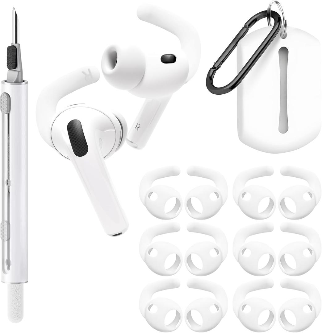 Seltureone 6 Pairs Ear Hooks Compatible with AirPods Pro 3 Ear Tips [Added Storage Pouch], Sport Anti-Slip for AirPods Pro 3 Accessories 2025 with Cleaning Kit and Carabiner