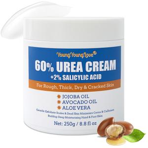 Urea Cream 60 percent for Feet Maximum Strength with 2% Salicylic Acid for Dry Cracked, Soothes and Softens Foot Hands Elbows Knees Heels, Remove Calluses Deep Moistrizing with Aloe Vera, 8.8 oz