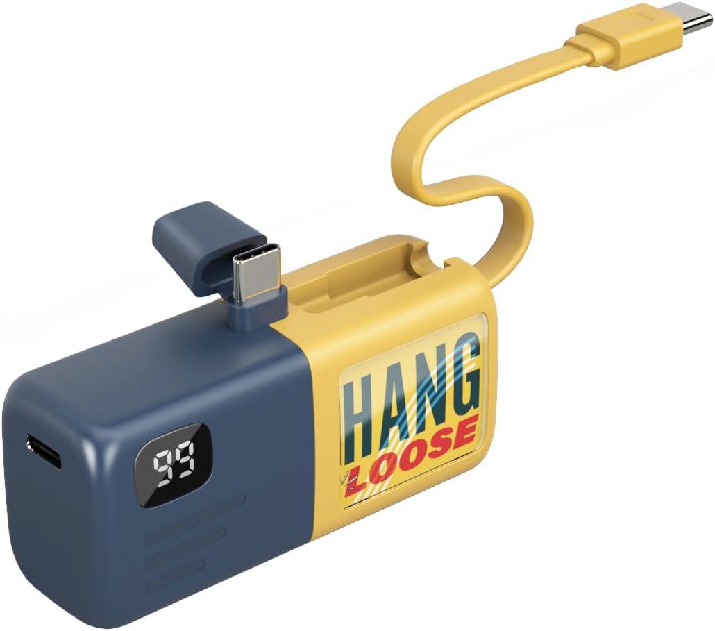 X Mobile A Power Bank - 5000 mAh - Ultra Portable - 103g only, Compatible with iPhone and Samsung, Navy Blue & Yellow (USB-C Plug)