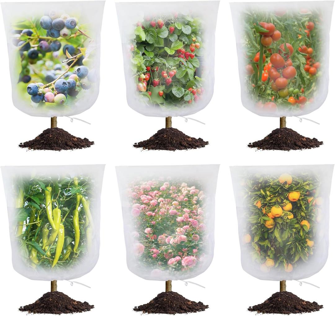 Bird Netting for Blueberry Bushes - 6Pcs Garden Netting Pest Barrier with Drawstring, Garden Plant for Vegetables Fruits Tree Cicada Netting for Trees (6,32x32inch/6PACK)