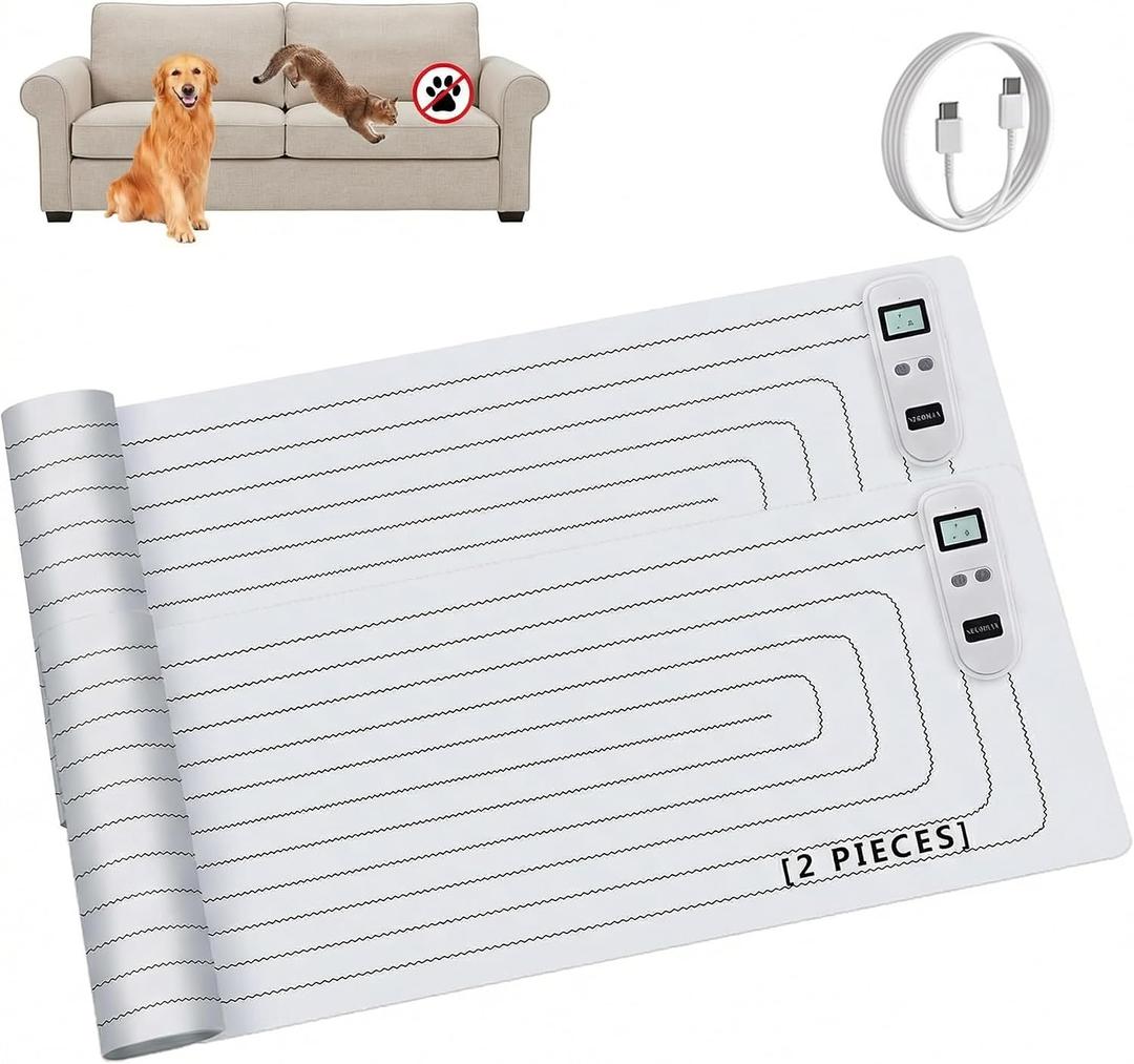 Seerway Pet Shock Mat for Dogs and Cats, 2-Piece 60"x 12" Rechargeable Electric Training Mats to Keep Pets Off Couch, Bed, Kitchen Countertop