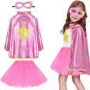 iROLEWIN Superhero-Capes for Kids Superhero-Costumes for Girls Toddler Princess Dress-Up Big-Sister-Gifts Christmas Party Toy (Pink Yellow), One Size