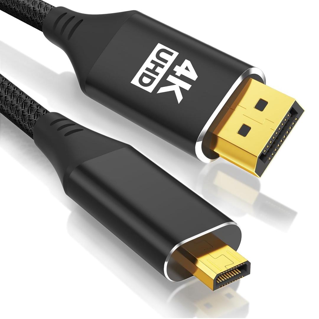 4K Micro HDMI to DP Cable 10FT, High Speed Uni-Directional 4K@60Hz/2K@120Hz Micro HDMI to Displayport Cord, Support Camera, Laptop, Tablet, Paid, Graphics/Video Card, Raspberry Pi Zero W