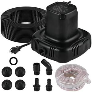Tigvio Submersible Pool Cover Pump - 1350 GPH 1/5 HP 140W & 4 Adapters Above Ground Swimming Water Removal with 16.4ft Hose & 25ft Cord. Automatic Sensor for Basements, Fountains, Hot Tubs, Ponds