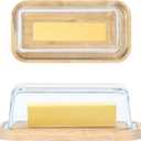 Glass butter dish with airtight lid that keeps butter soft - For countertop and refrigerator door shelf - Butter tray with lid fridge - Butter holder for counter - Covered butter dishes