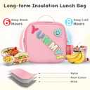 Reusable Insulated Lunch Bag for Kids Teens & Adults with Adjustable Shoulder Strap - Large Durable Lunch Bag Tote for School Travel Picnic Work - Leakproof Design Lunch Carrier (Pink-YUMMY)